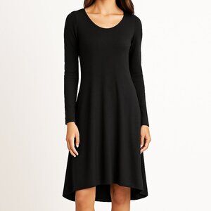 Eileen Fisher Jersey Shift Dress Black Asym Hem Long Sleeve XXS